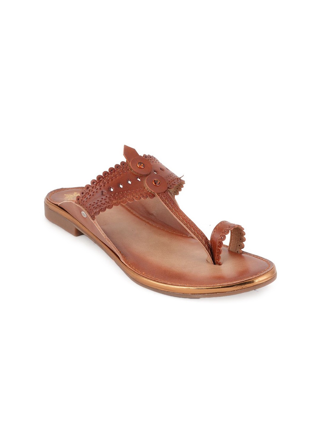 

Style Shoes Women Laser Cuts One Toe Flats, Tan
