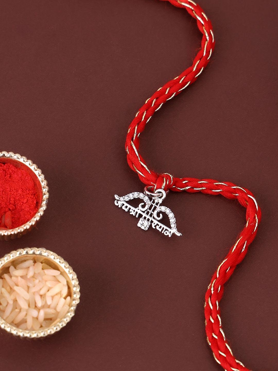 

PANASH 925 Sterling Silver-Plated Shree Shayam CZ Stone Studded Rakhi With Roli Chawal