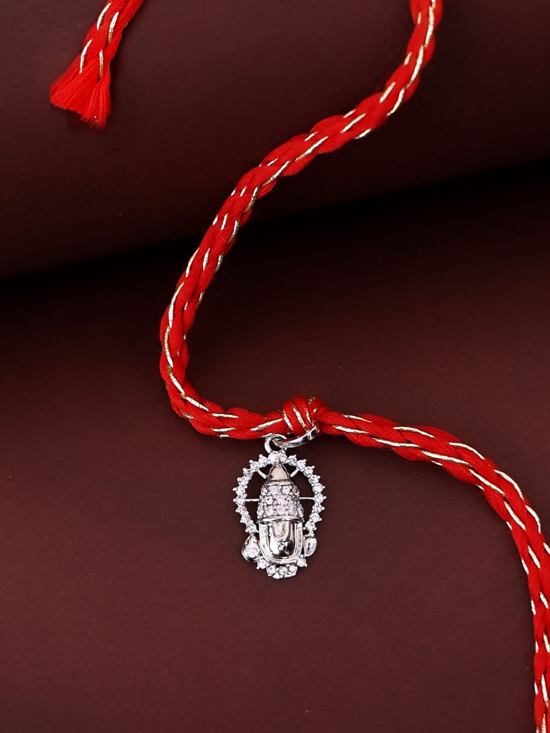 

PANASH 925 Sterling Silver-Plated CZ Stone Studded Rakhi With Roli Chawal