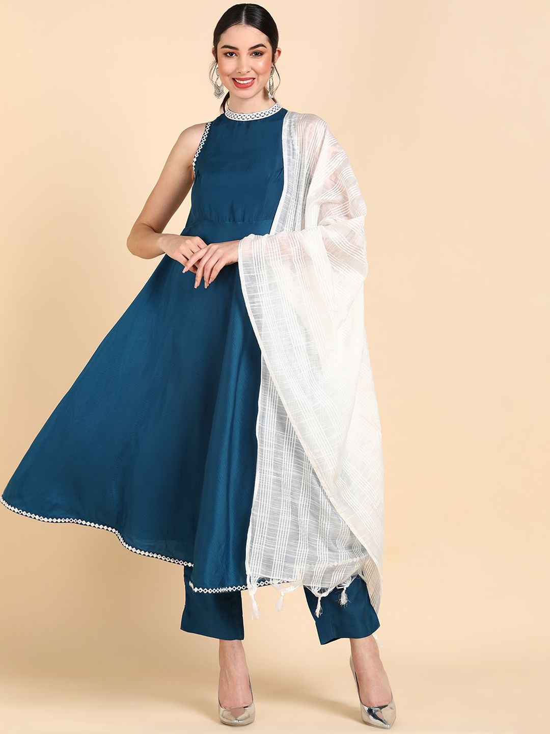 

KALINI Anarkali Kurta With Trousers & Dupatta, Teal