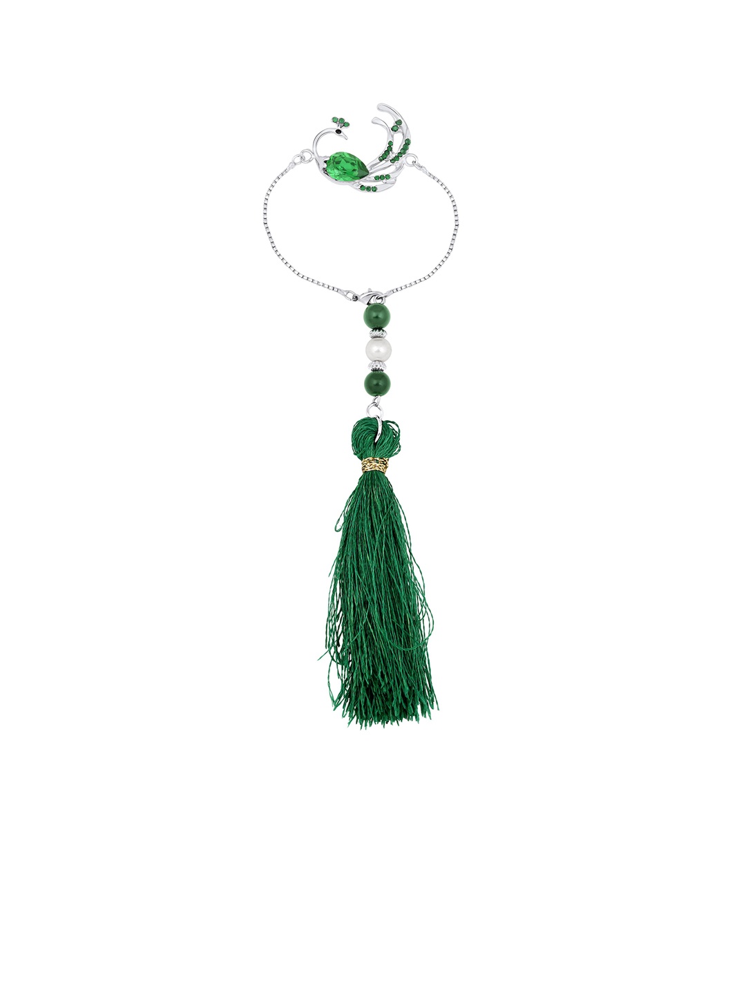 

Mahi Peacock-Shaped Tassel Lumba Wraparound Rakhi, Silver