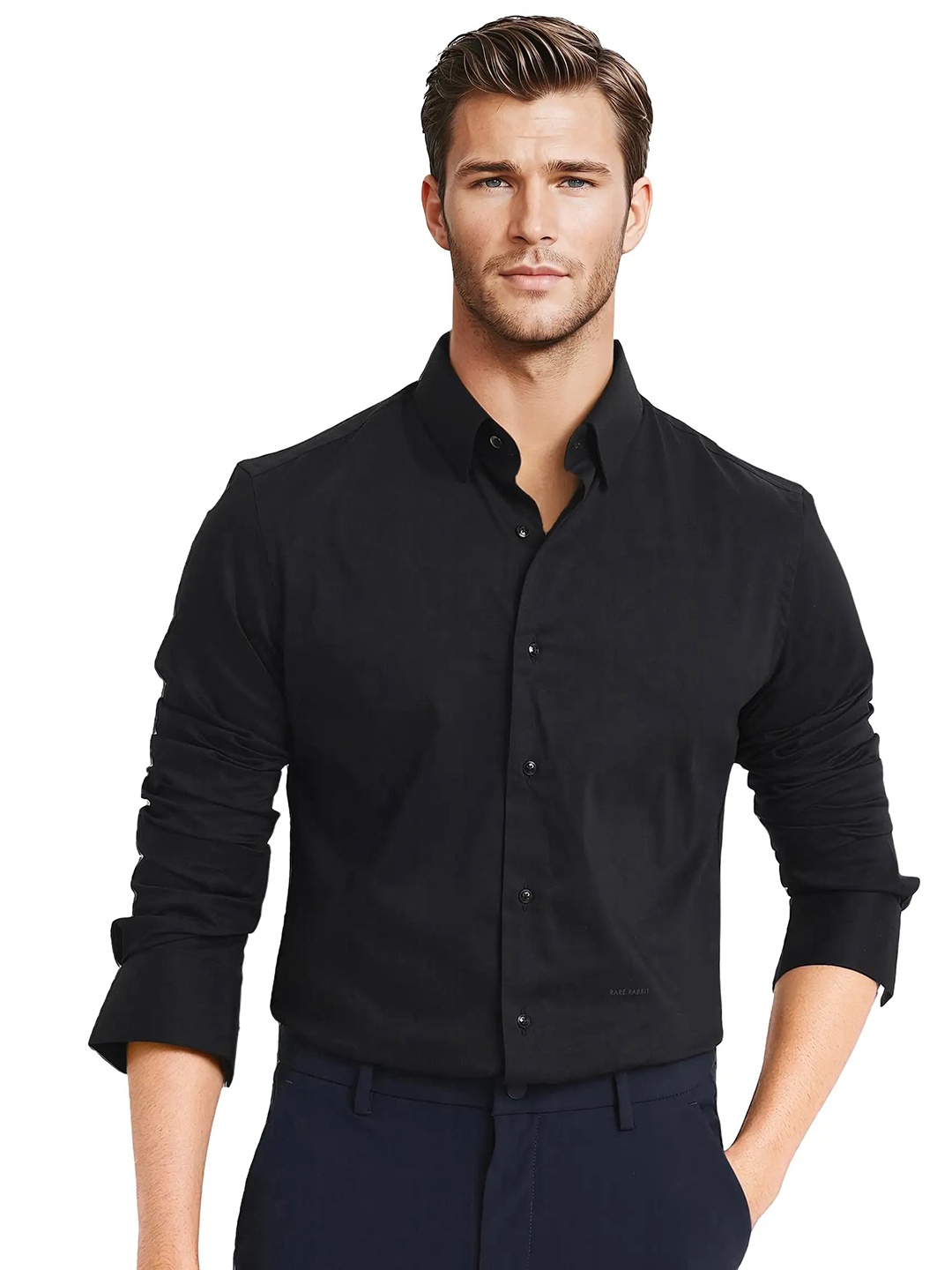 

RARE RABBIT Men Comfort Opaque Casual Shirt, Black