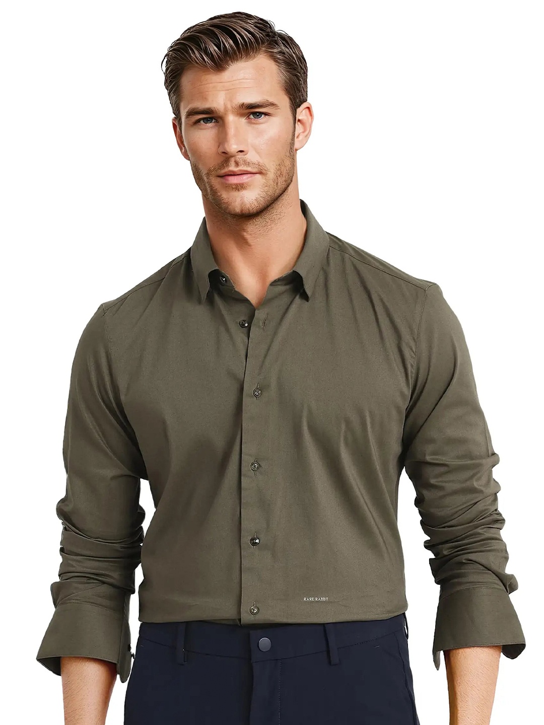 

RARE RABBIT Men Comfort Opaque Casual Shirt, Olive