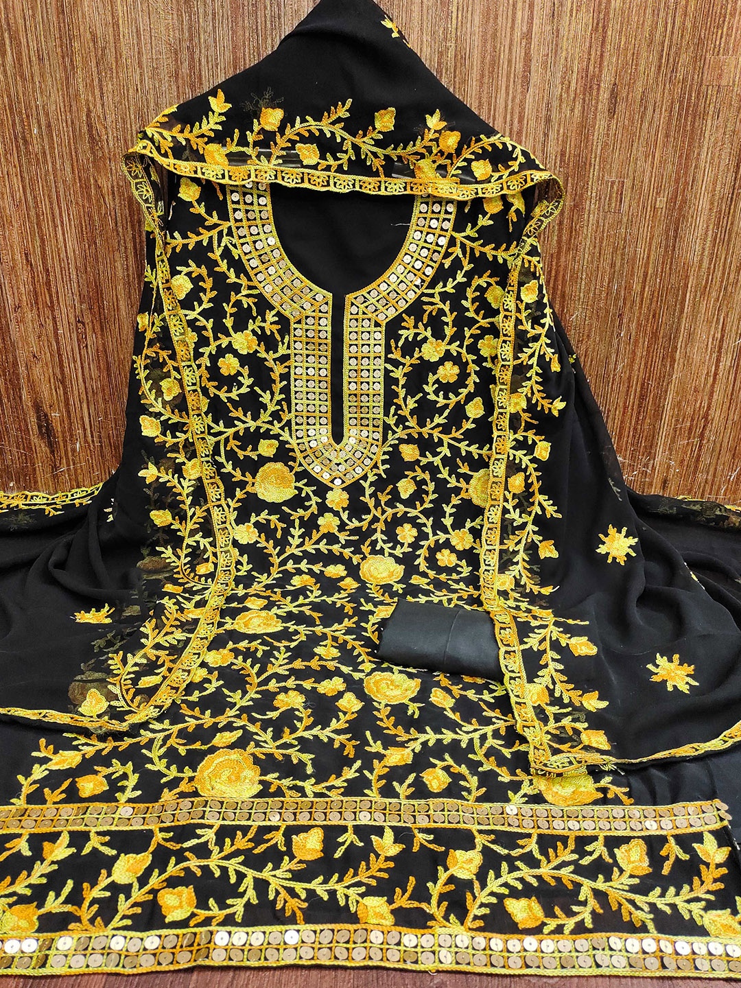 

KIMISHA Floral Embroidered Unstitched Dress Material, Black