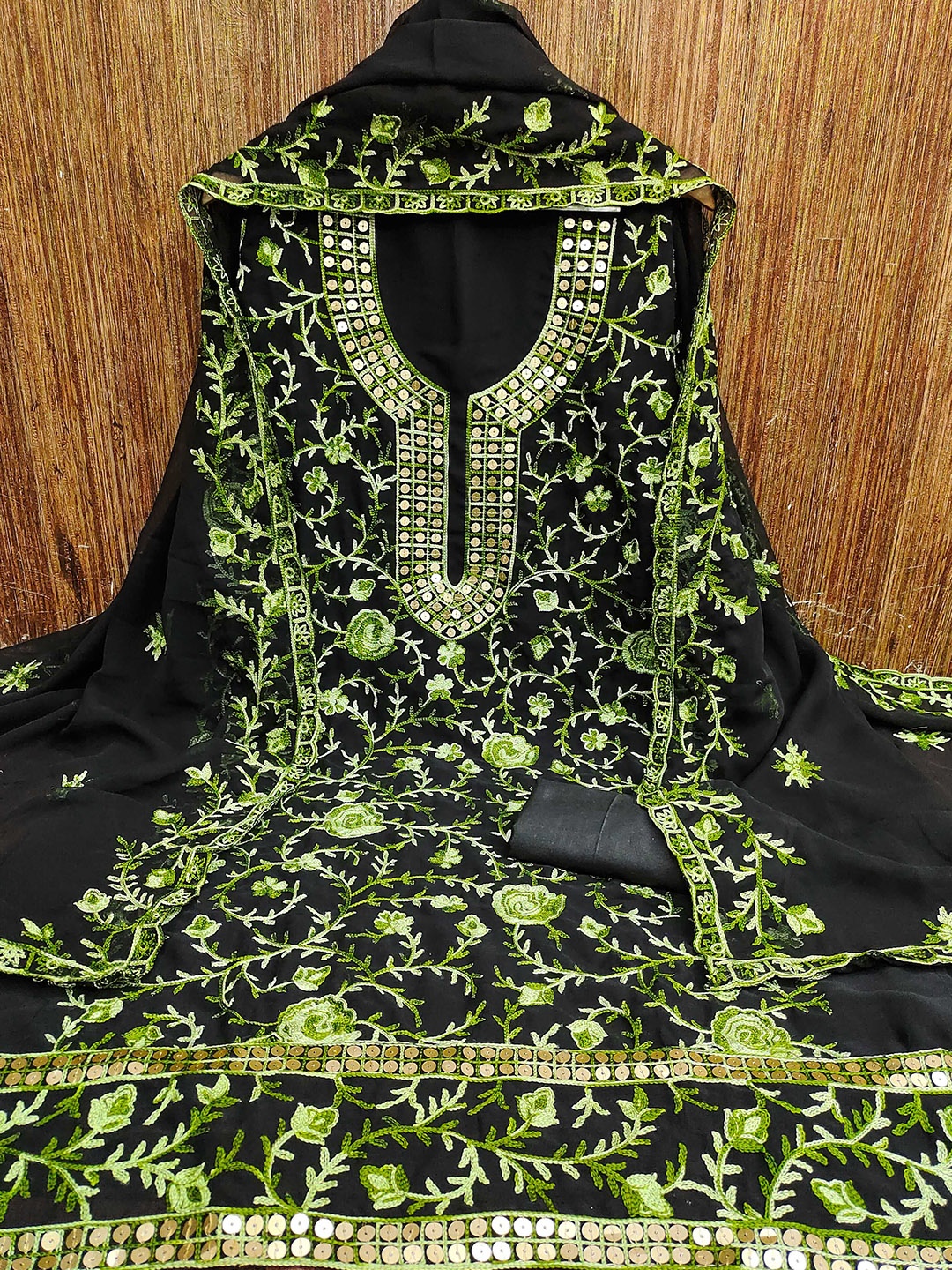 

KIMISHA Embroidered Unstitched Dress Material, Black