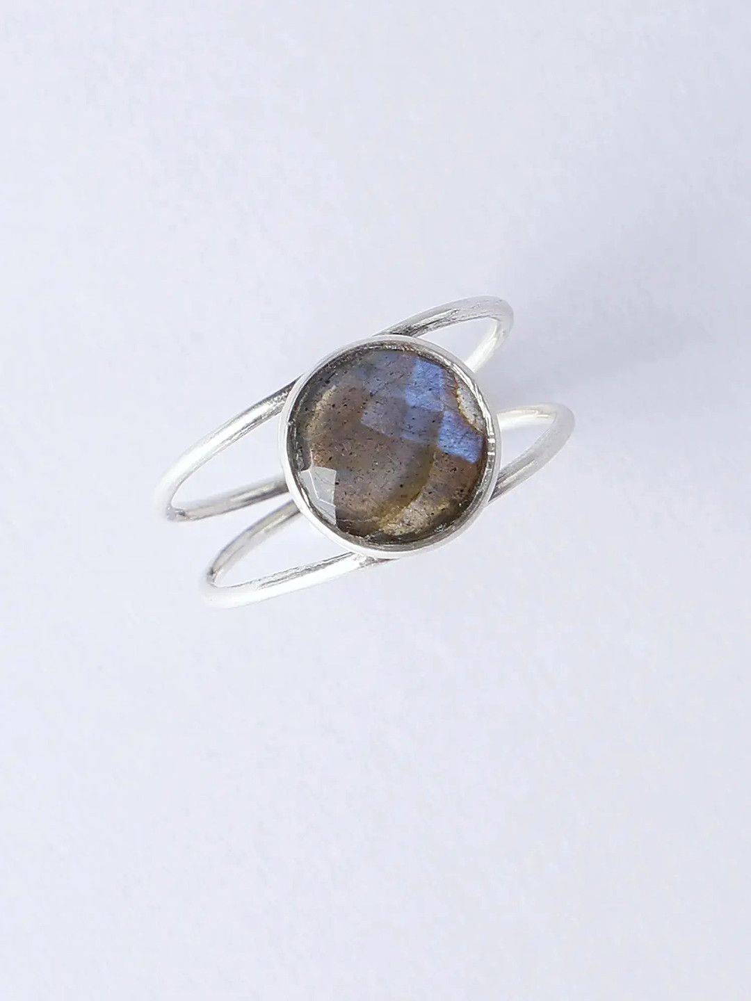 

Exotic India 925 Sterling Silver Silver-Plated Gemstone-Studded Finger Ring