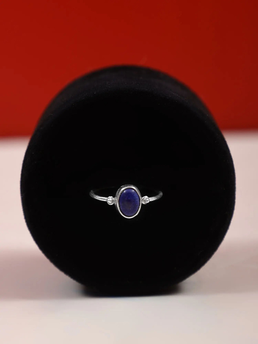 

Exotic India Lapis Lazuli Gemstone Oval Shape Small Sterling Silver Ring