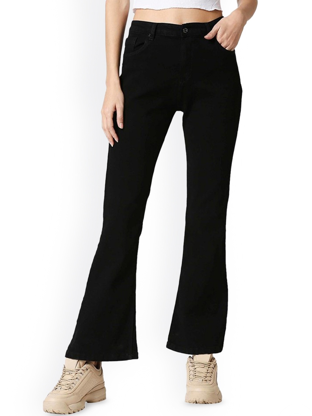 

BAESD Women Solid Frisky Regular Fit Mid-Rise Stretchable Jeans, Black