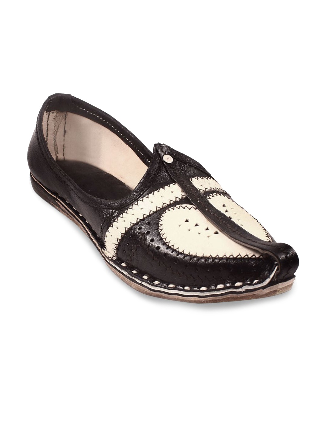 

Apratim Men Textured Ethnic Pointed Toe Slip-On Mojaris Flats, Black