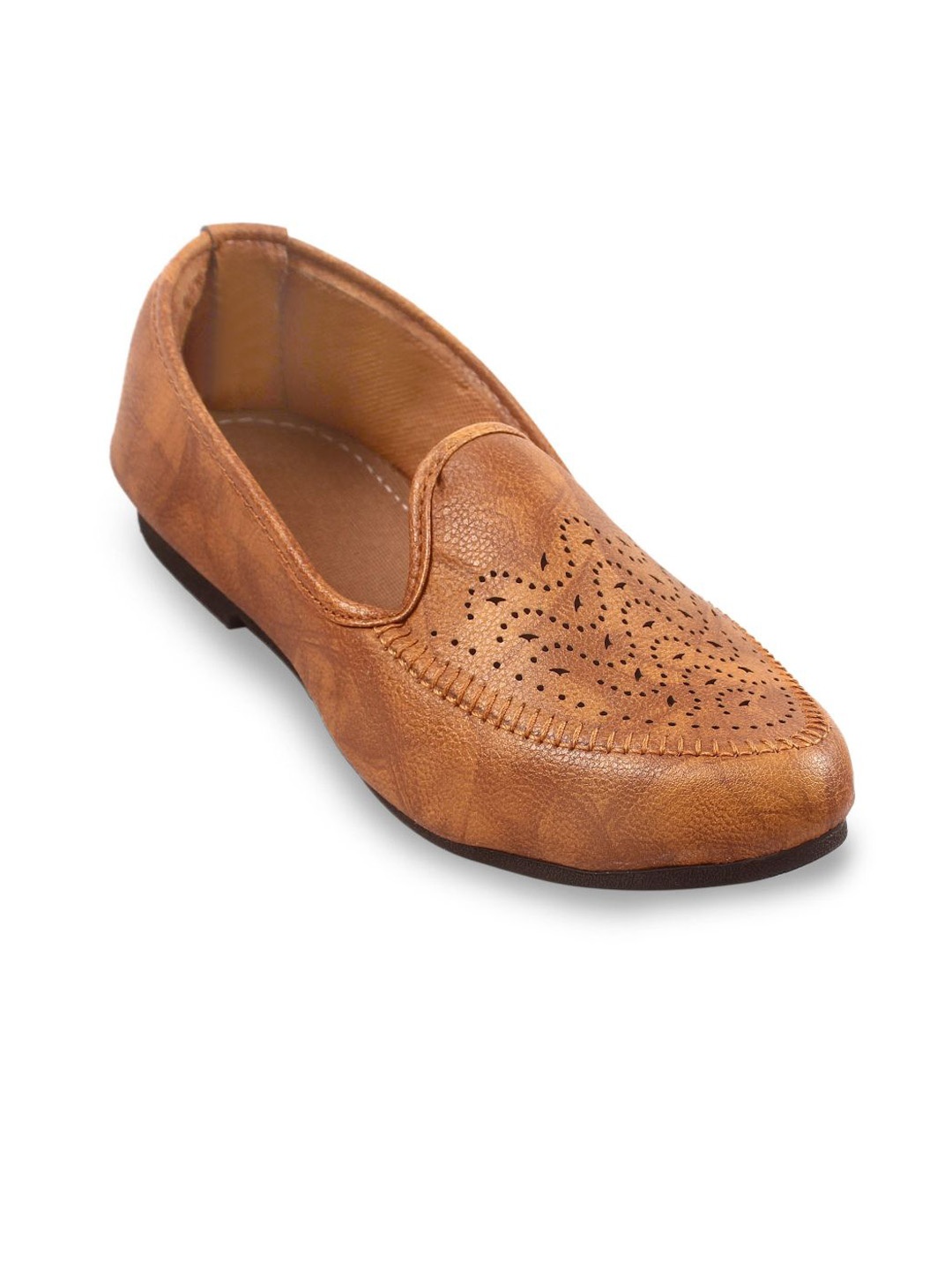 

Apratim Men Laser Cuts Slip-On Ethnic Mojaris, Tan