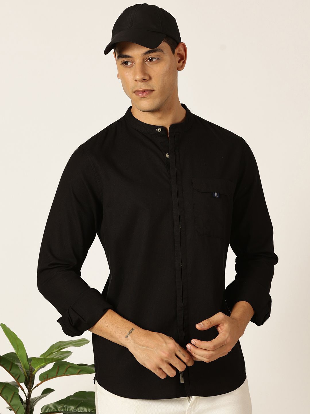 

Thomas Scott Men Premium Slim Fit Solid Opaque Casual Shirt, Black