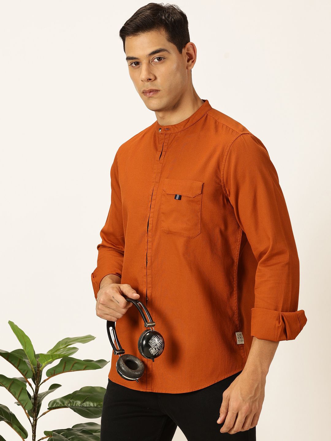 

Thomas Scott Men Premium Slim Fit Opaque Solid Casual Shirt, Orange