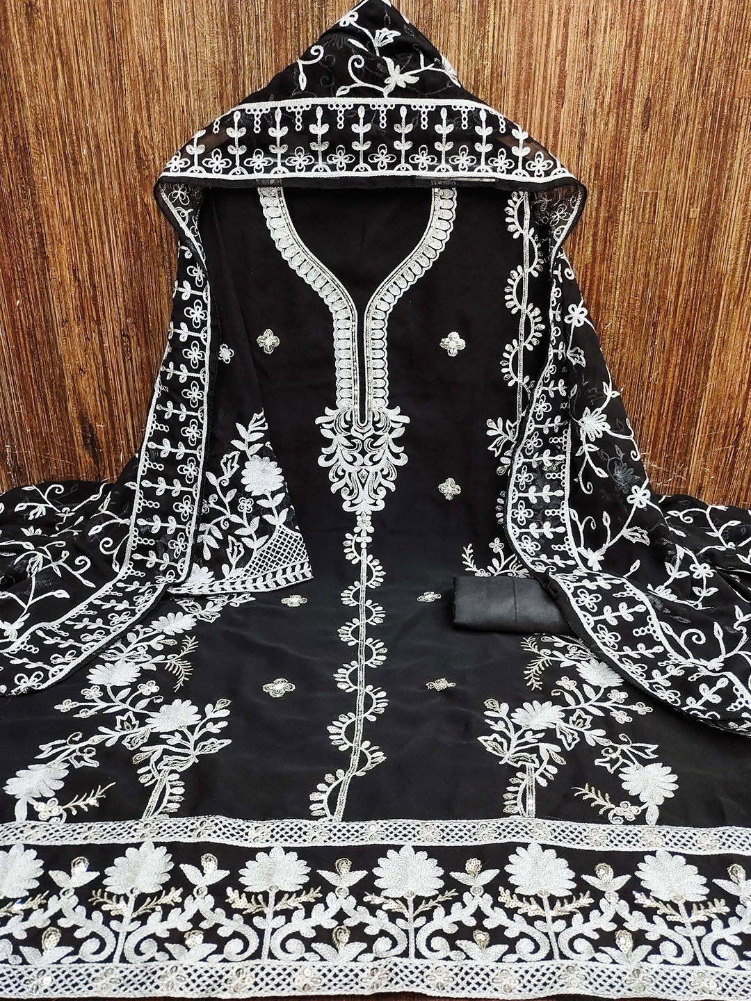 

KIMISHA Embroidered Unstitched Dress Material, Black