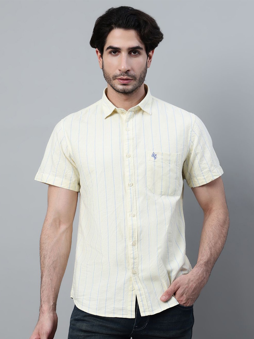 

Cantabil Men Opaque Striped Casual Shirt, Cream