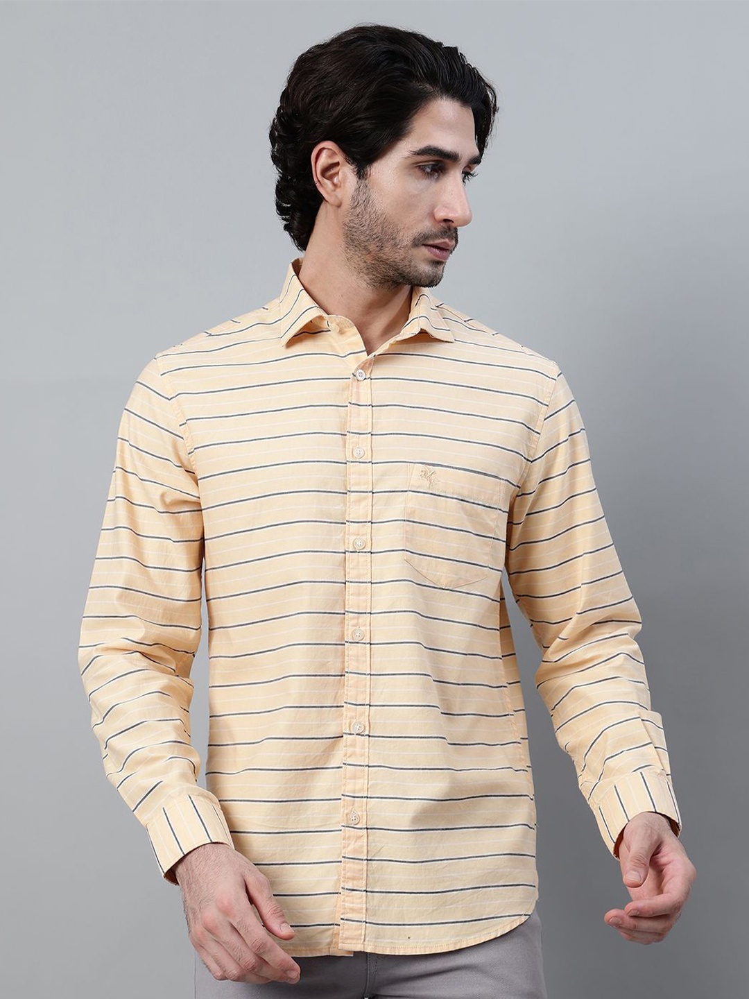 

Cantabil Men Horizontal Stripes Opaque Striped Casual Shirt, Yellow