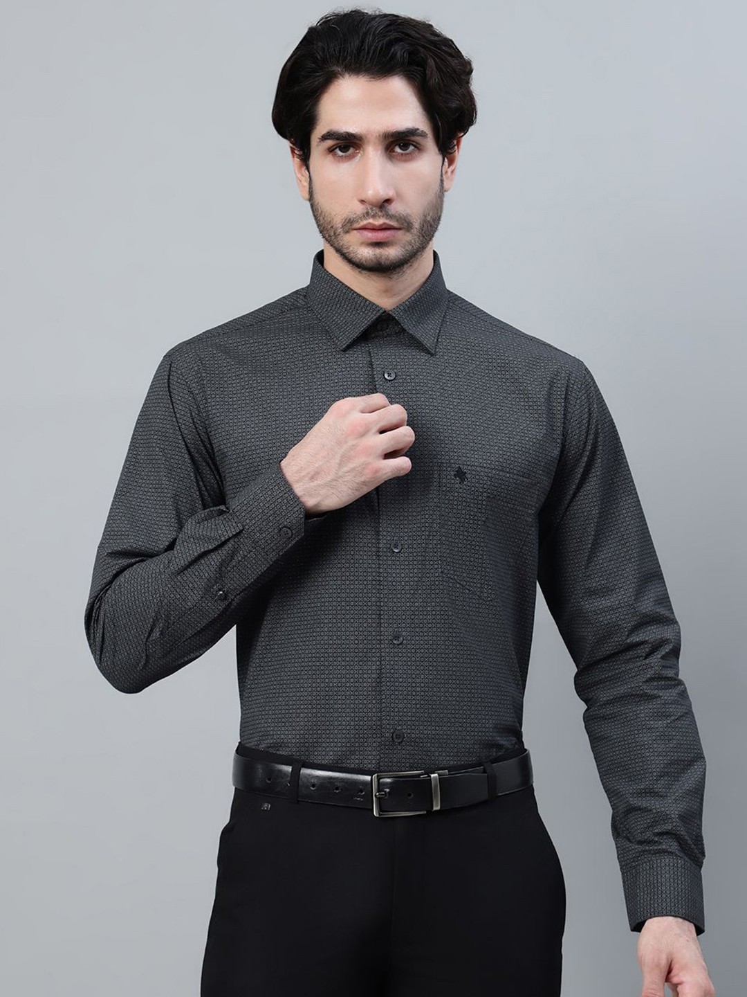 

Cantabil Men Opaque Printed Formal Shirt, Black
