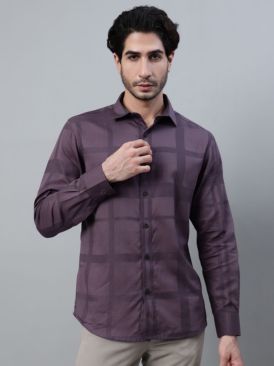 

Cantabil Men Checked Printed Cotton Casual Shirt, Purple