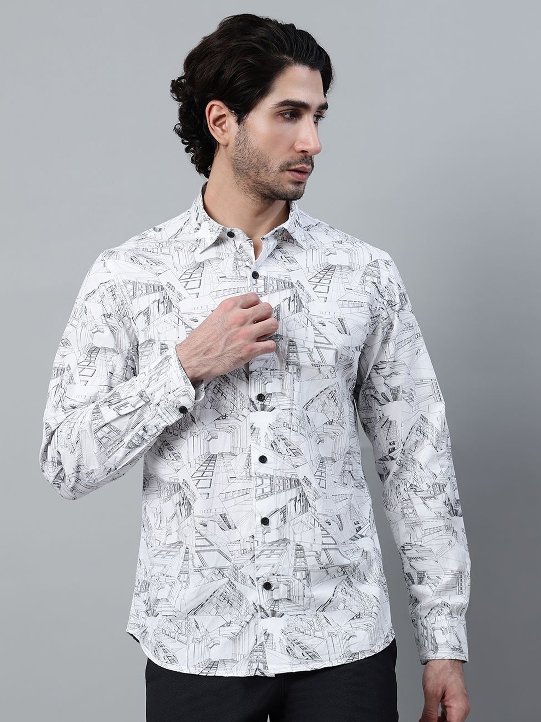 

Cantabil Men Opaque Printed Casual Shirt, White