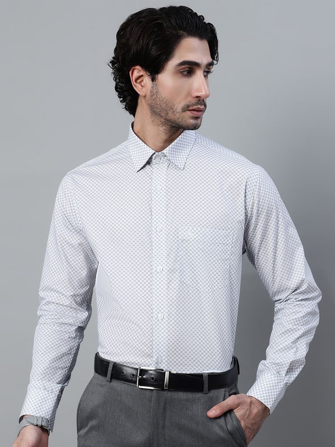 

Cantabil Men Opaque Printed Formal Shirt, White