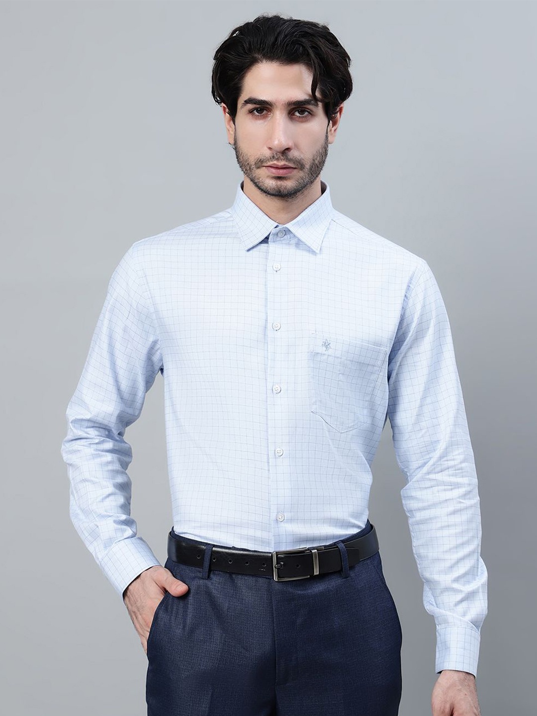 

Cantabil Men Opaque Checked Formal Shirt, Blue