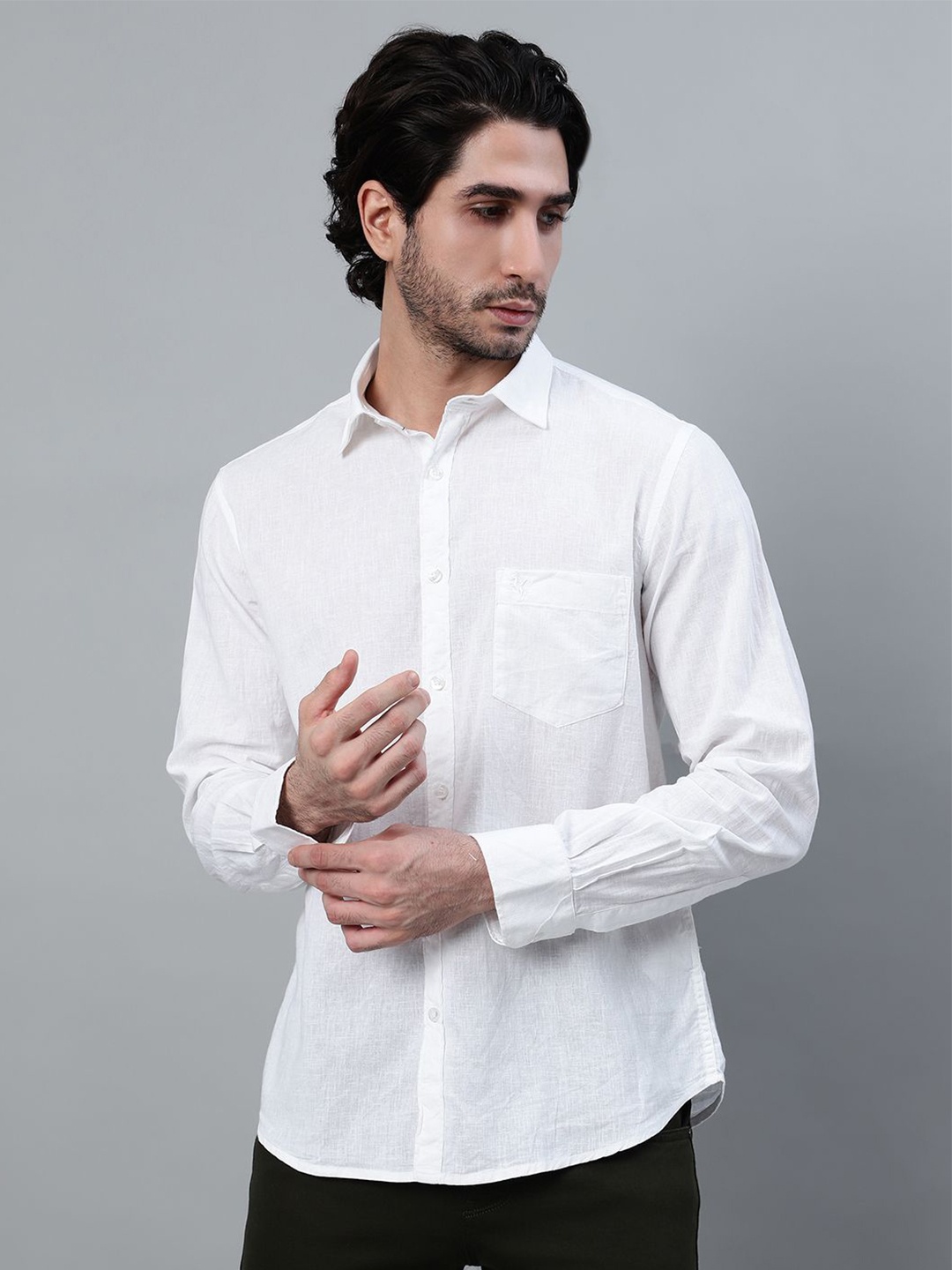 

Cantabil Men Solid Opaque Casual Shirt, White