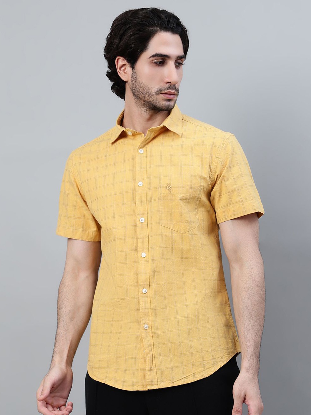 

Cantabil Men Checked Casual Shirt, Mustard