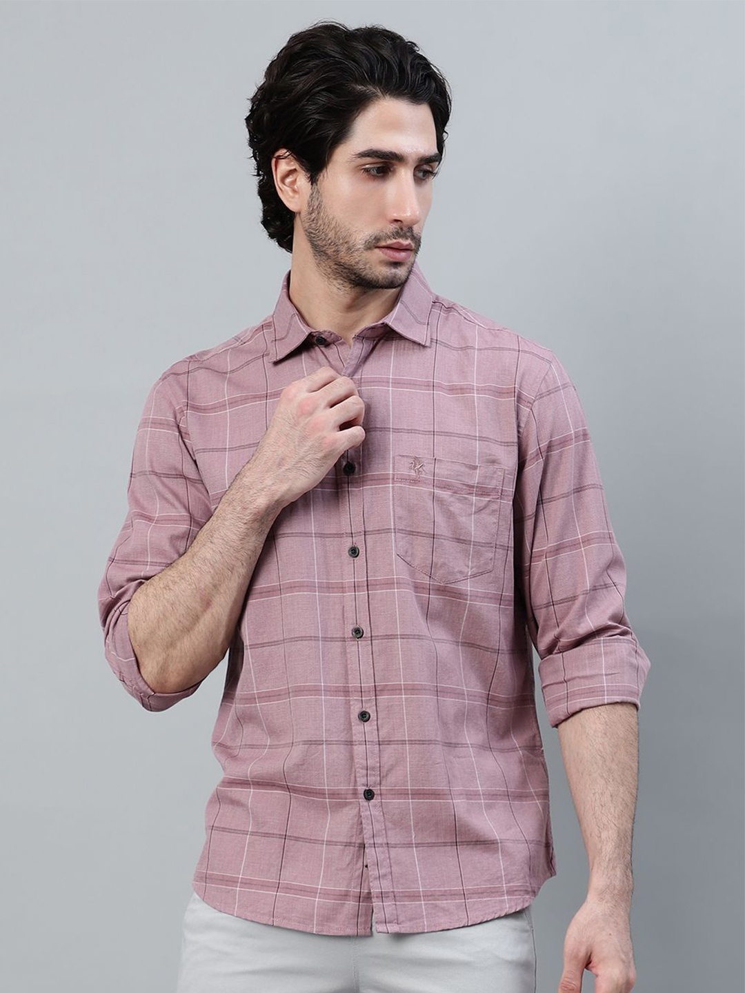 

Cantabil Men Windowpane Checks Opaque Checked Casual Shirt, Mauve