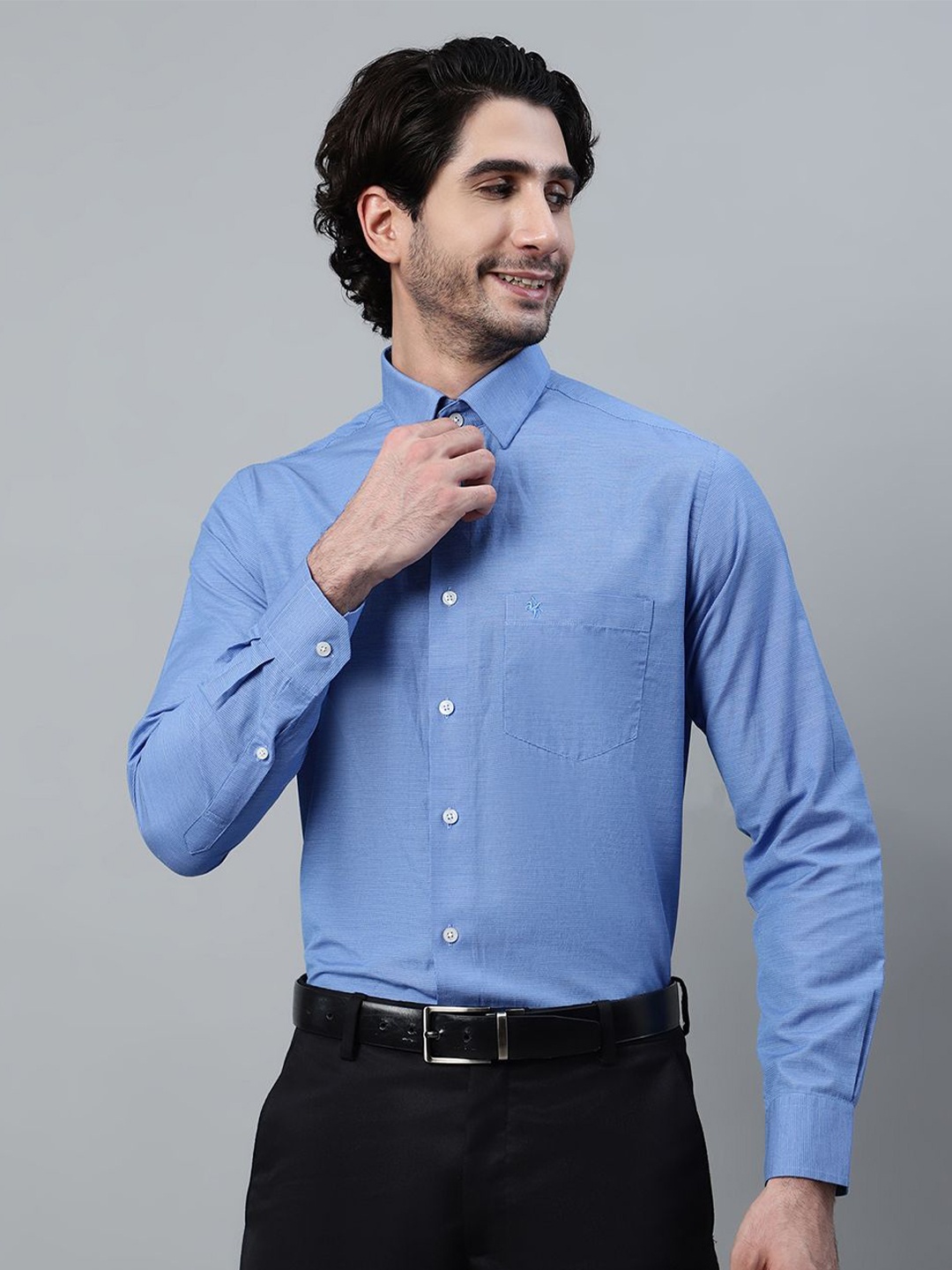 

Cantabil Men Solid Cotton Opaque Formal Shirt, Blue