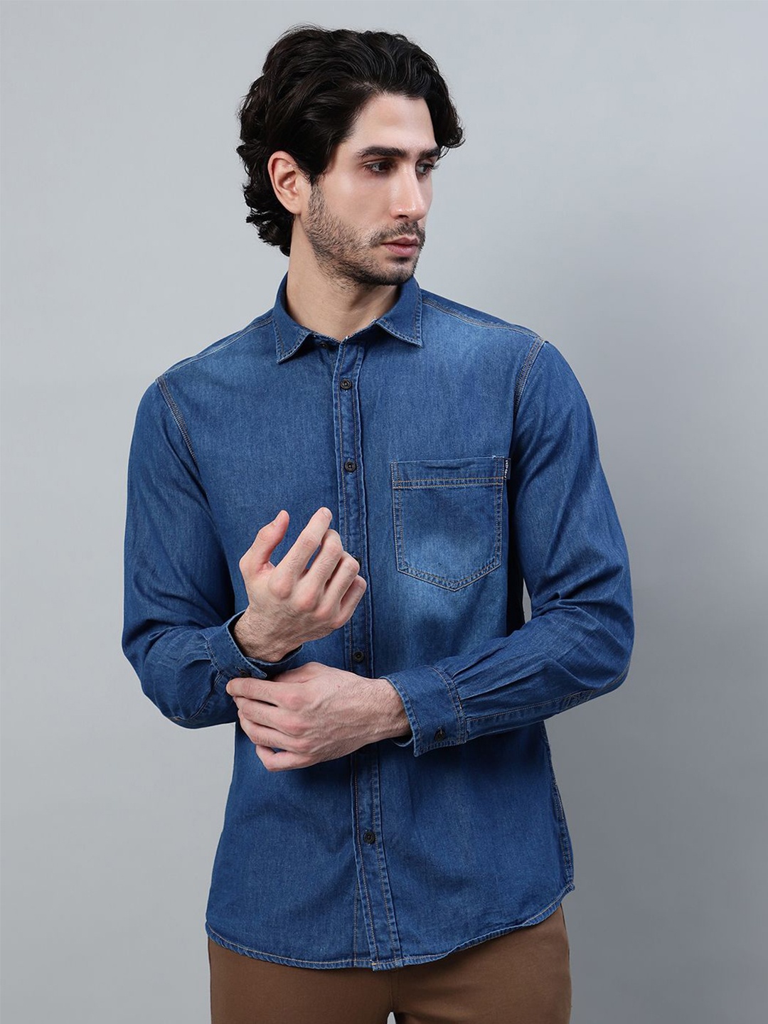 

Cantabil Men Opaque Faded Casual Shirt, Blue
