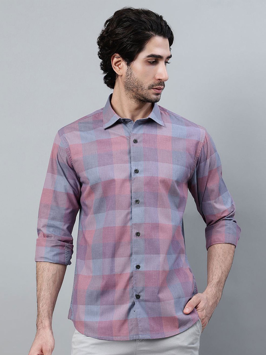 

Cantabil Men Opaque Checked Casual Shirt, Purple