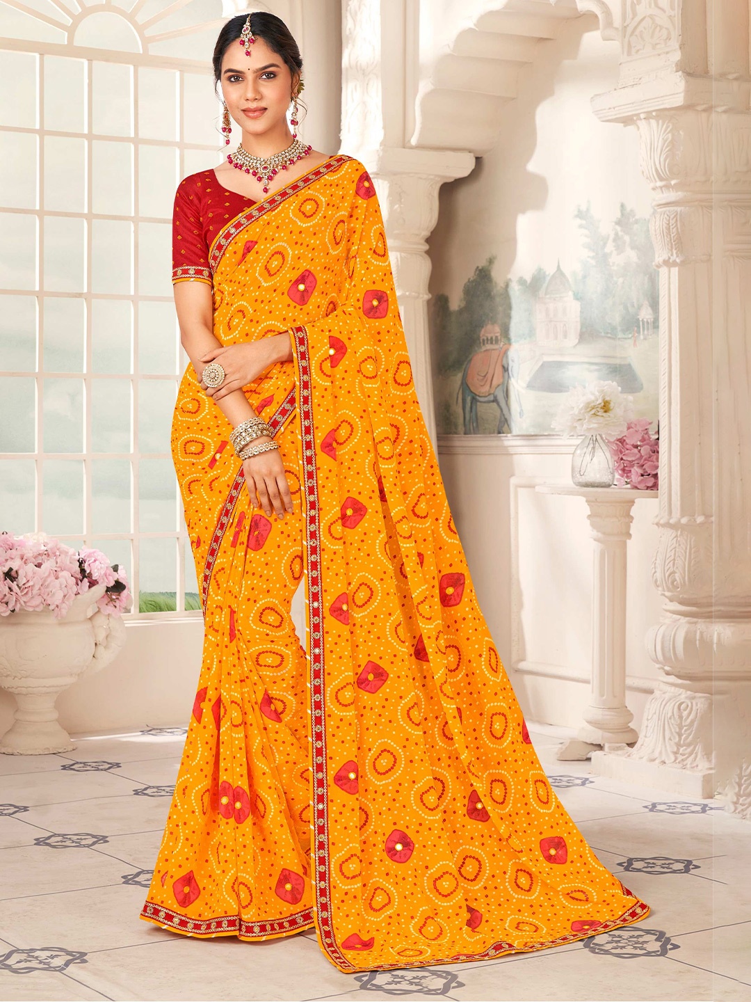 

Laxmipati Bandhani Embroidered Saree, Yellow