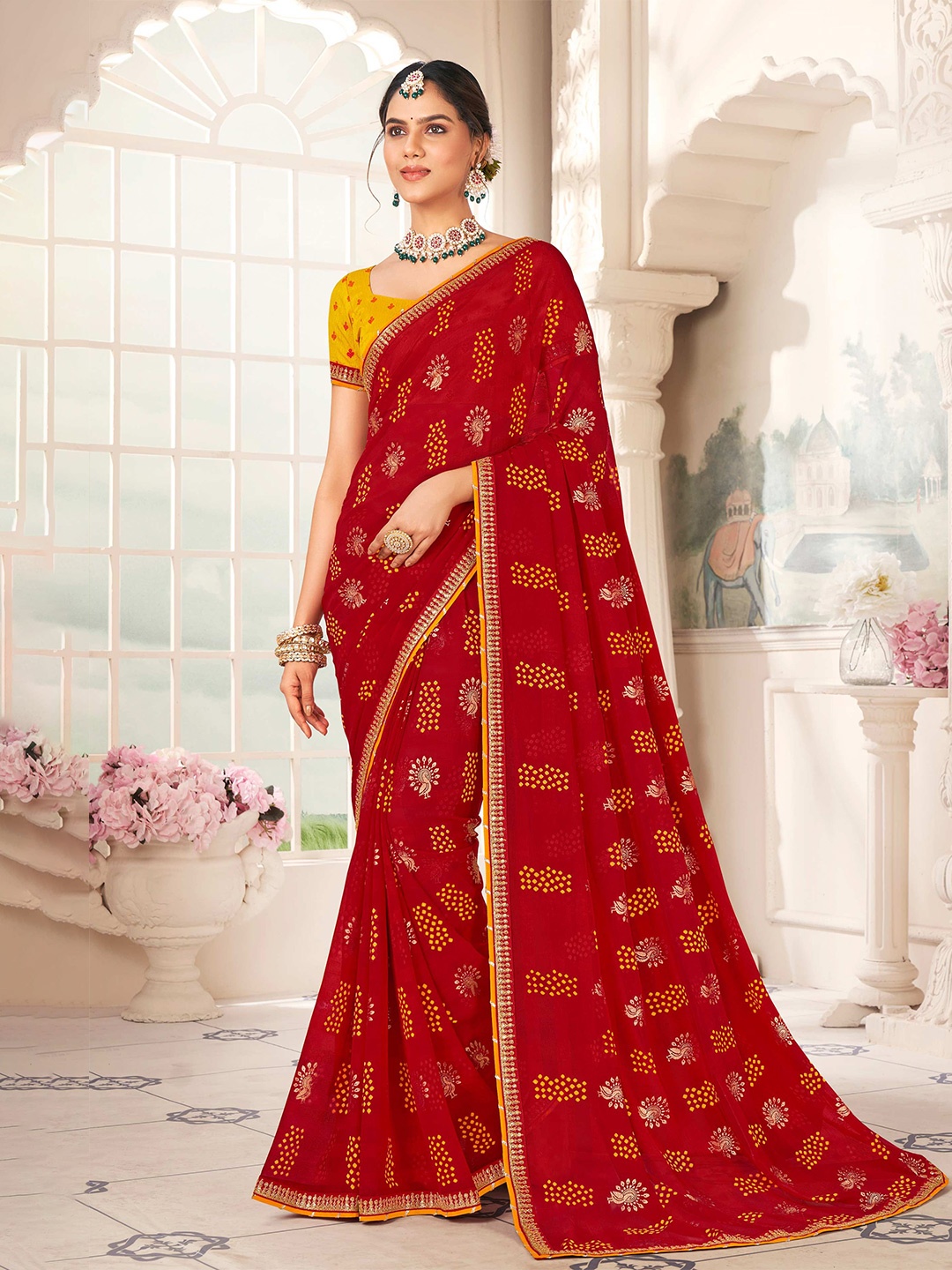 

Laxmipati Embroidered Bandhani Saree, Maroon