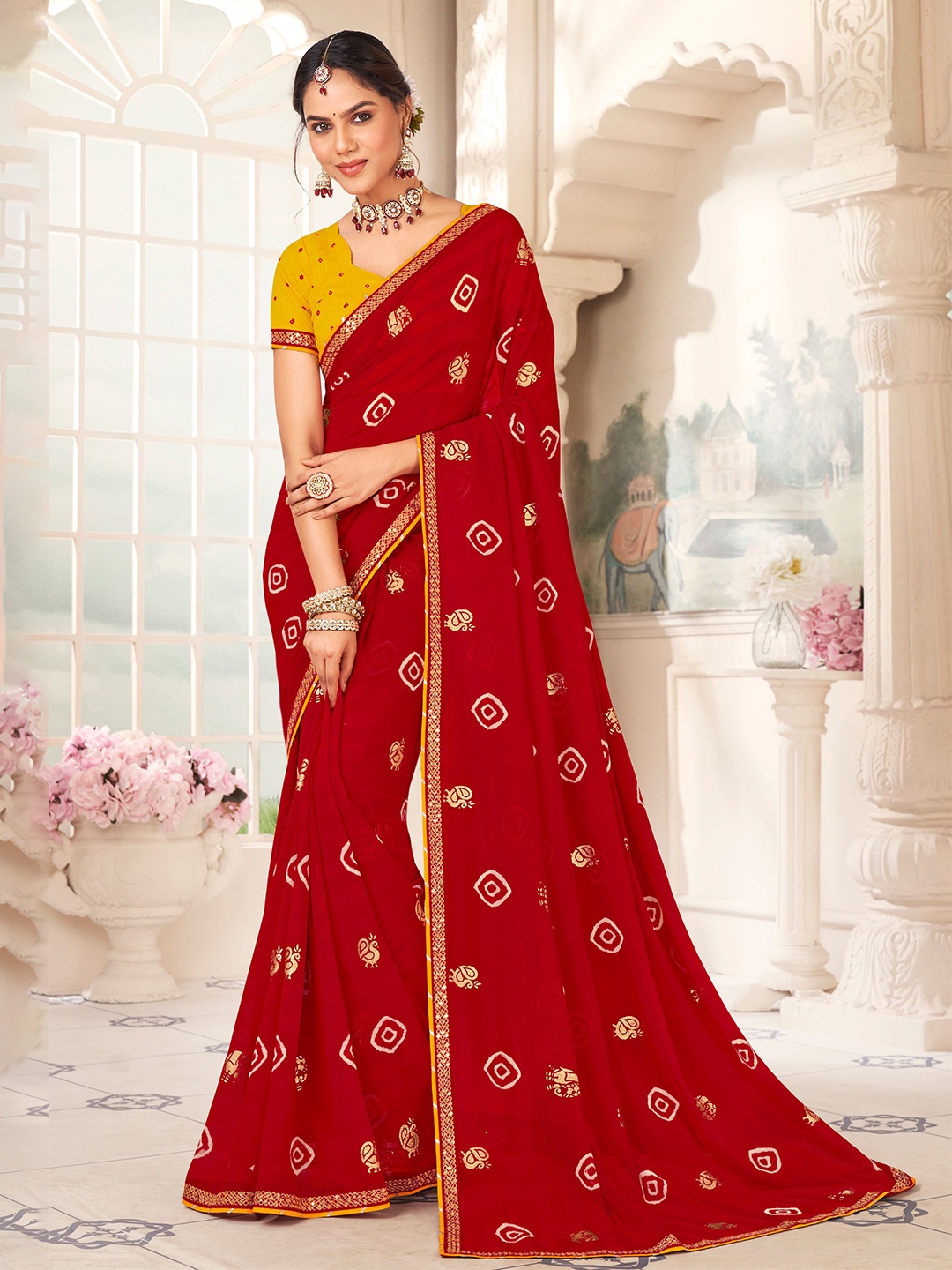 

Laxmipati Embroidered Bandhani Saree, Maroon