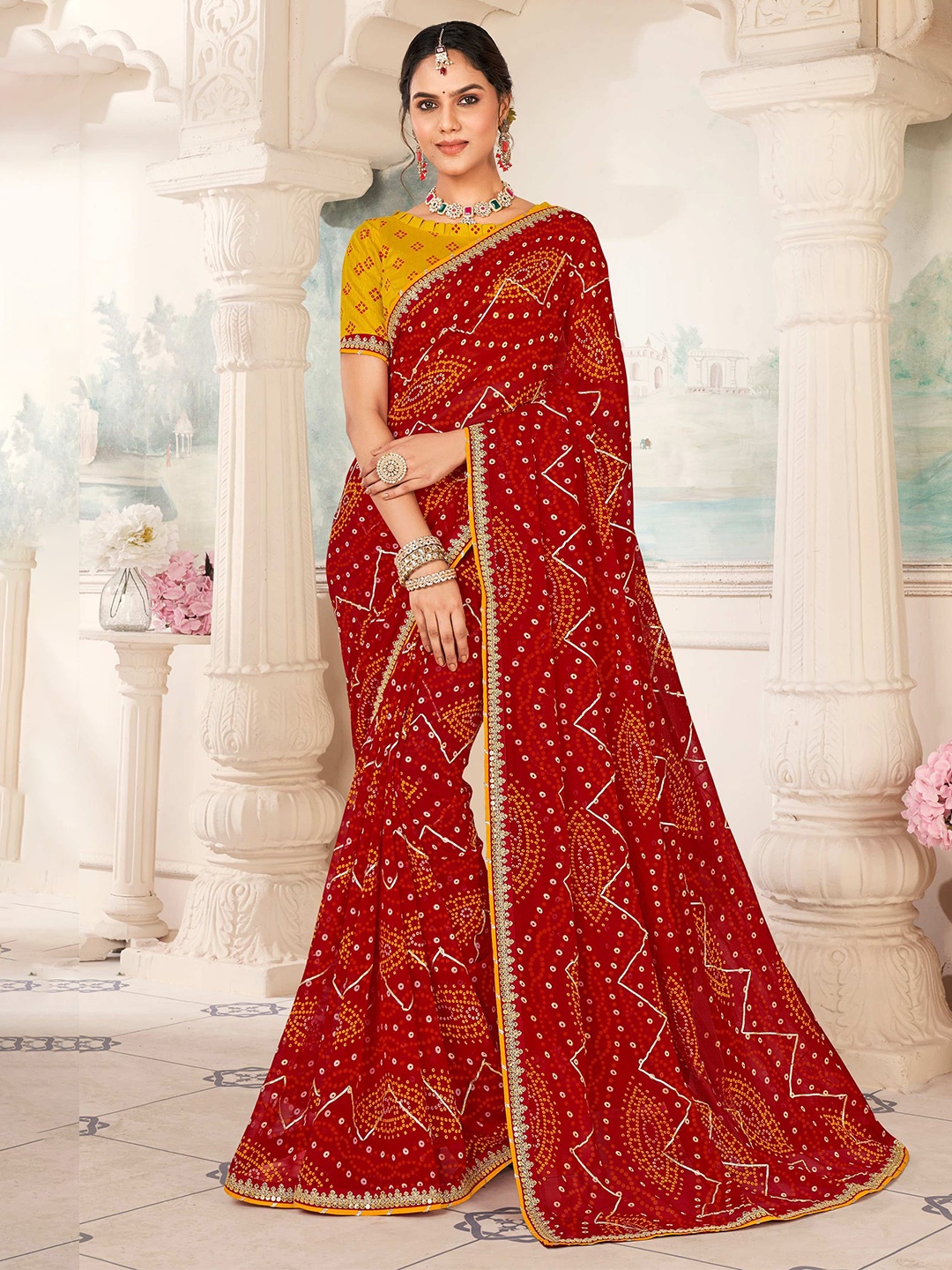 

Laxmipati Embroidered Bandhani Saree, Maroon
