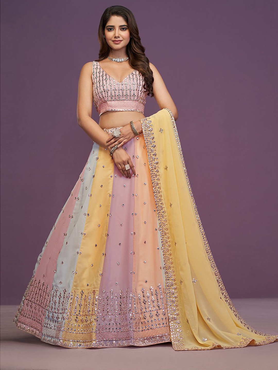 

JIHU CULTURE Embroidered Semi-Stitched Lehenga & Blouse With Dupatta, Yellow