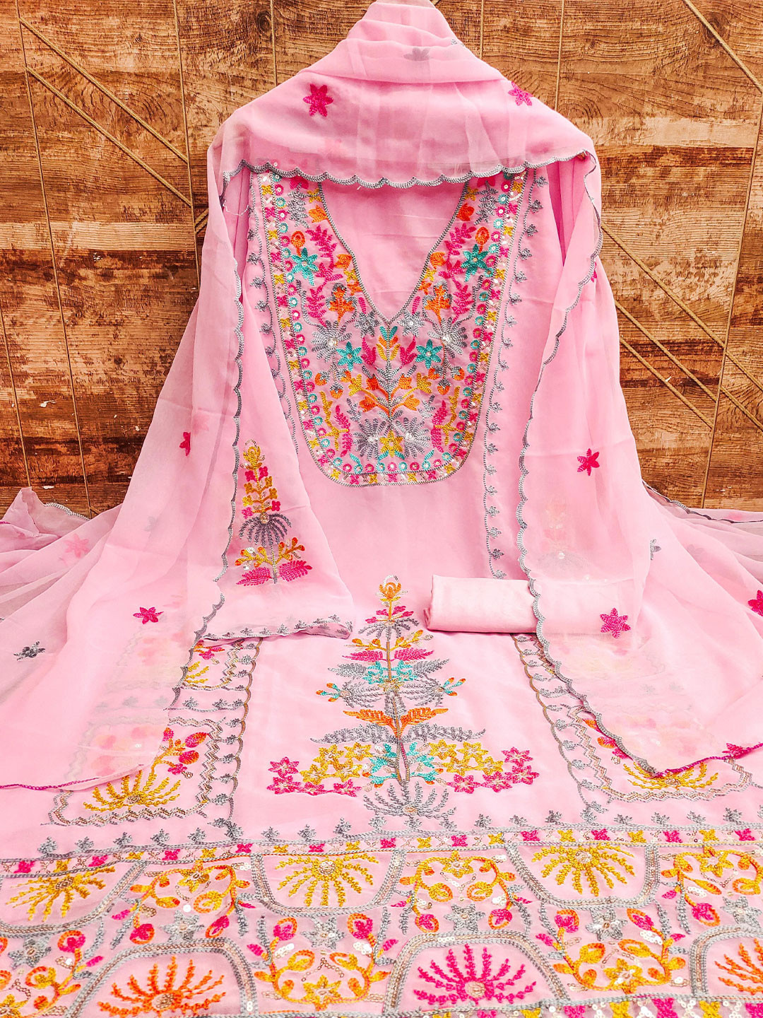 

KIMISHA Embroidered Unstitched Dress Material, Pink