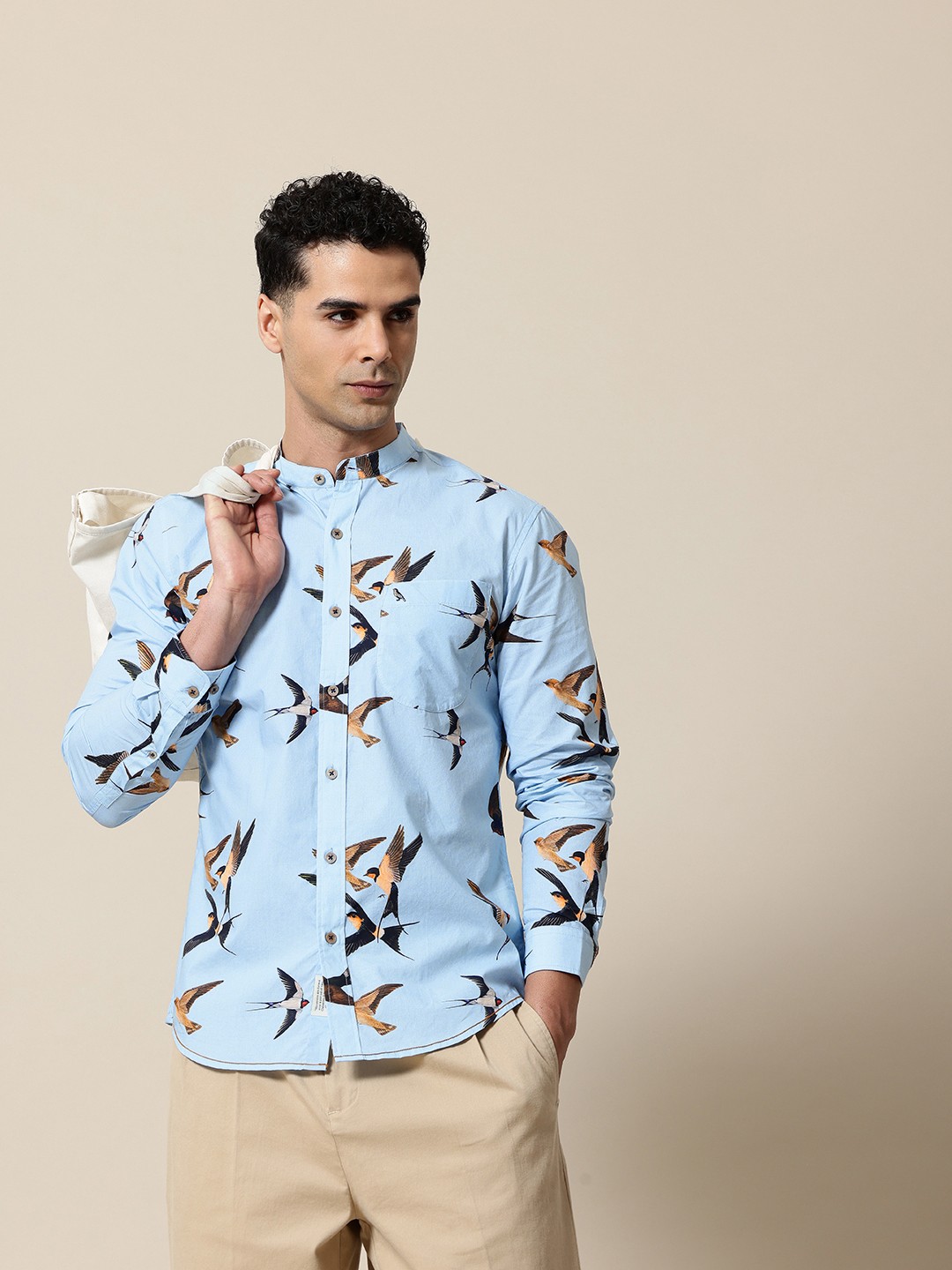 

Mr Bowerbird Men Premium Printed Pure Cotton Casual Shirt, Blue