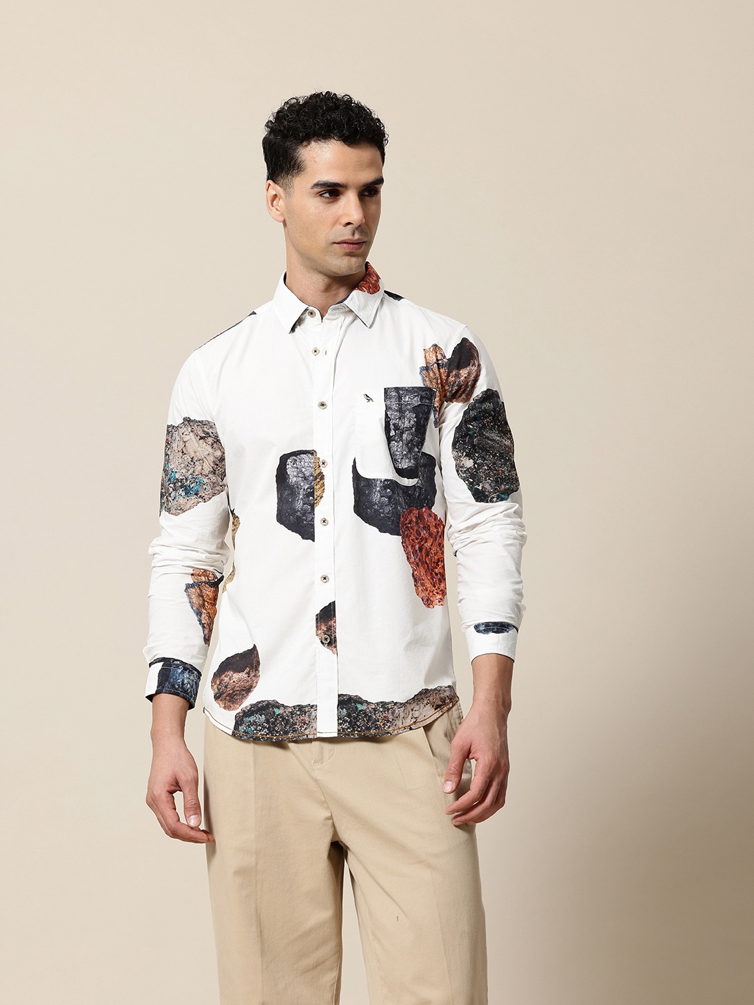 

Mr Bowerbird Men Premium Printed Pure Cotton Casual Shirt, White