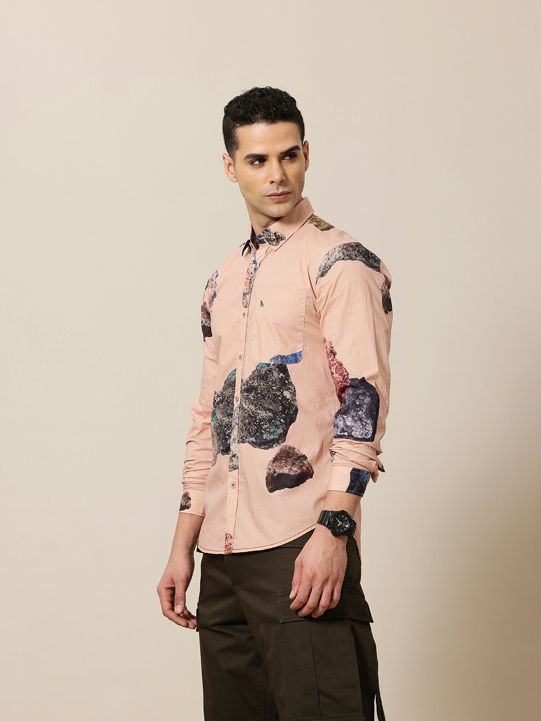 

Mr Bowerbird Premium Printed Casual Shirt, Peach