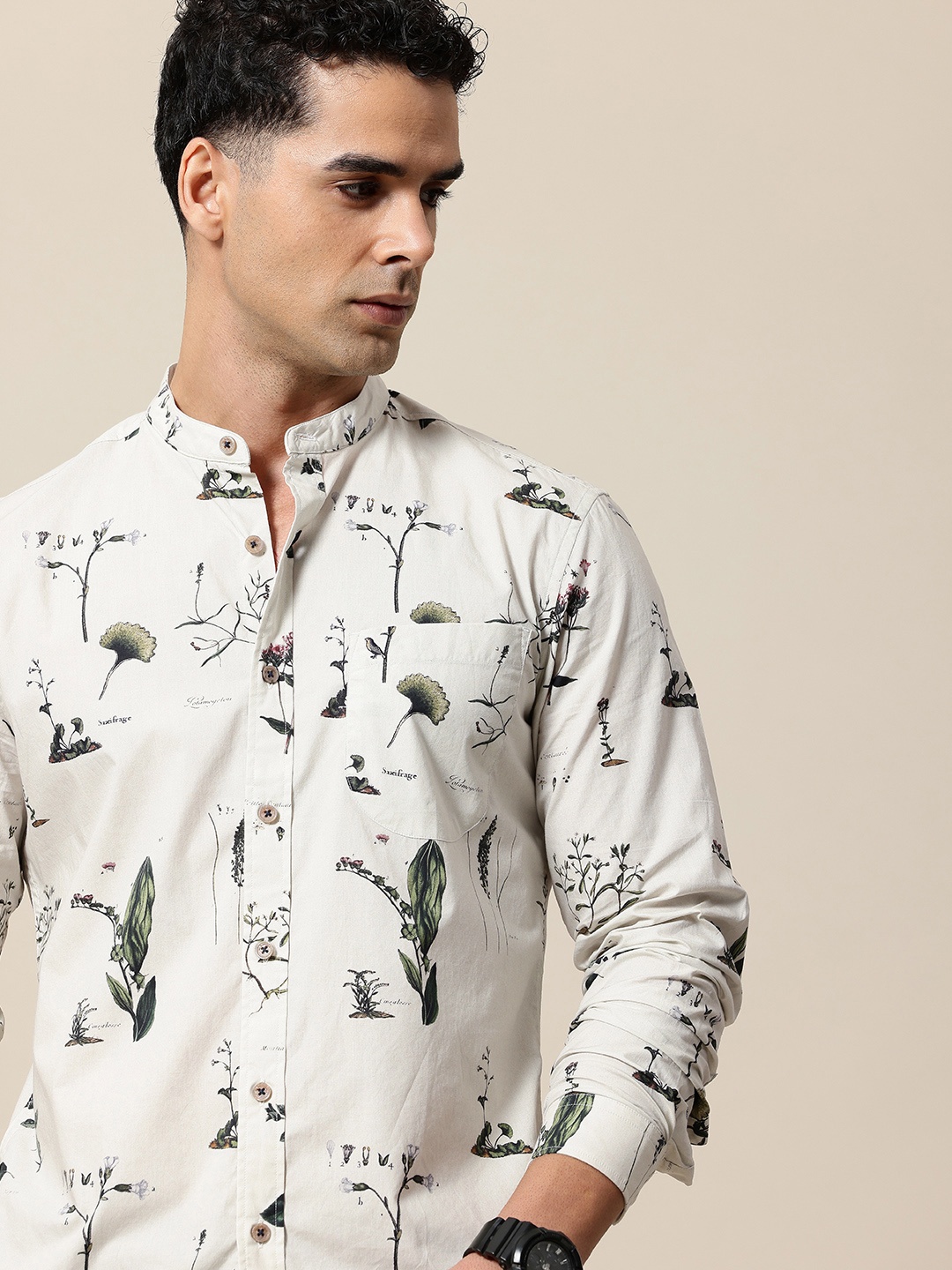 

Mr Bowerbird Men Premium Floral Printed Pure Cotton Casual Shirt, Off white