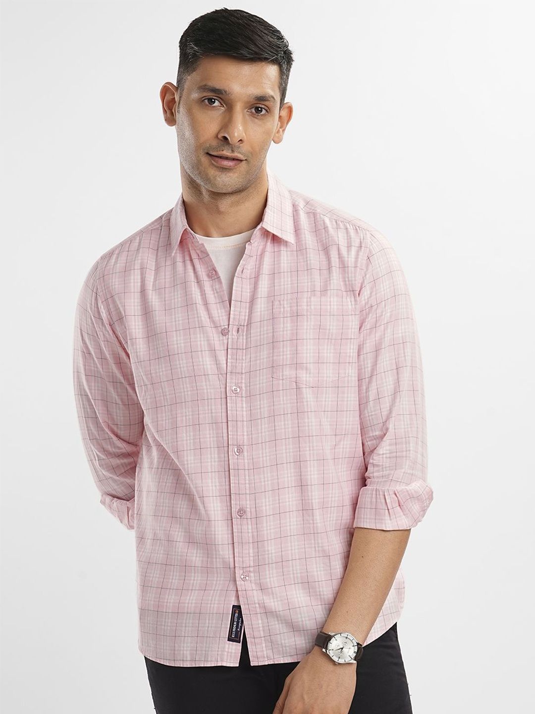 

Bombay High Men Comfort Opaque Cotton Checked Casual Shirt, Pink