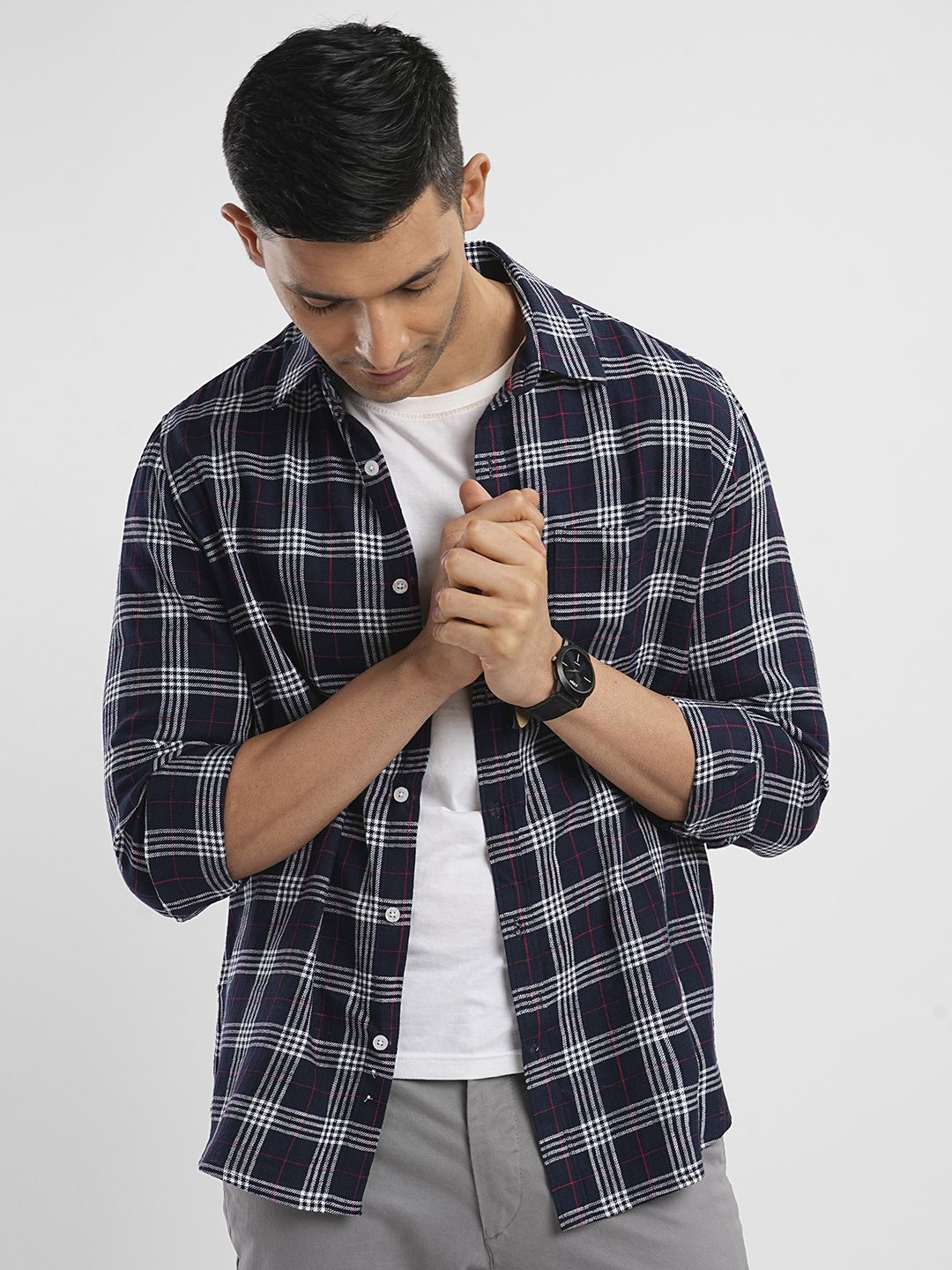

Bombay High Men Comfort Tartan Checks Opaque Checked Casual Shirt, Black