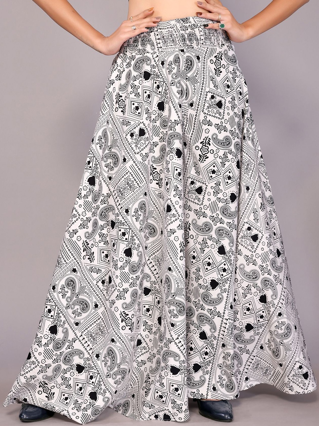 

vj fashion Women Printed Flared Palazzos, White