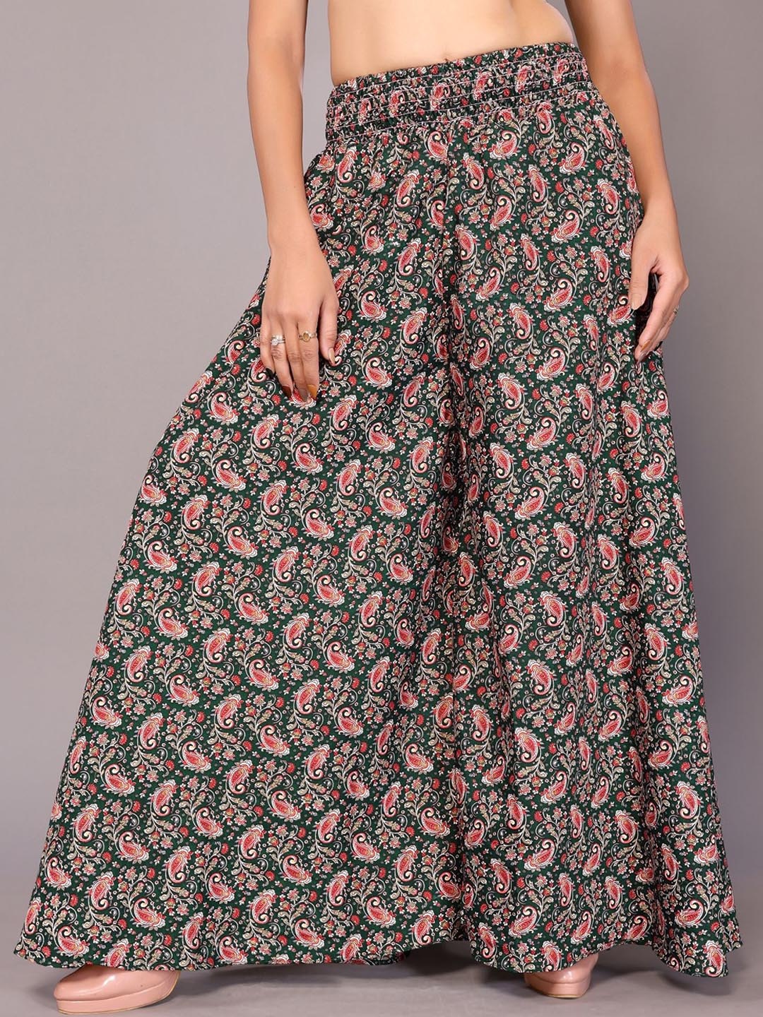 

vj fashion Women Printed Flared Palazzos, Green