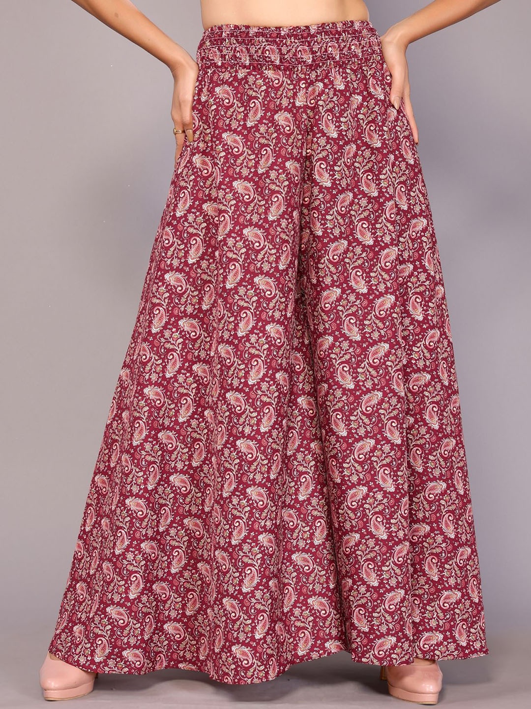 

vj fashion Ethnic Motifs Printed Flared Palazzos, Red