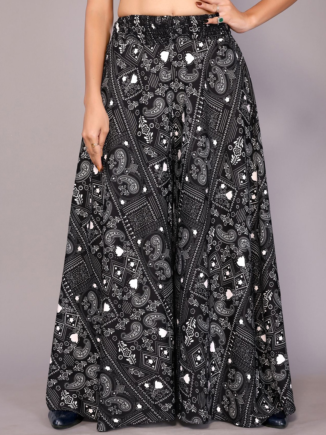 

vj fashion Ethnic Motifs Printed Flared Palazzos, Black