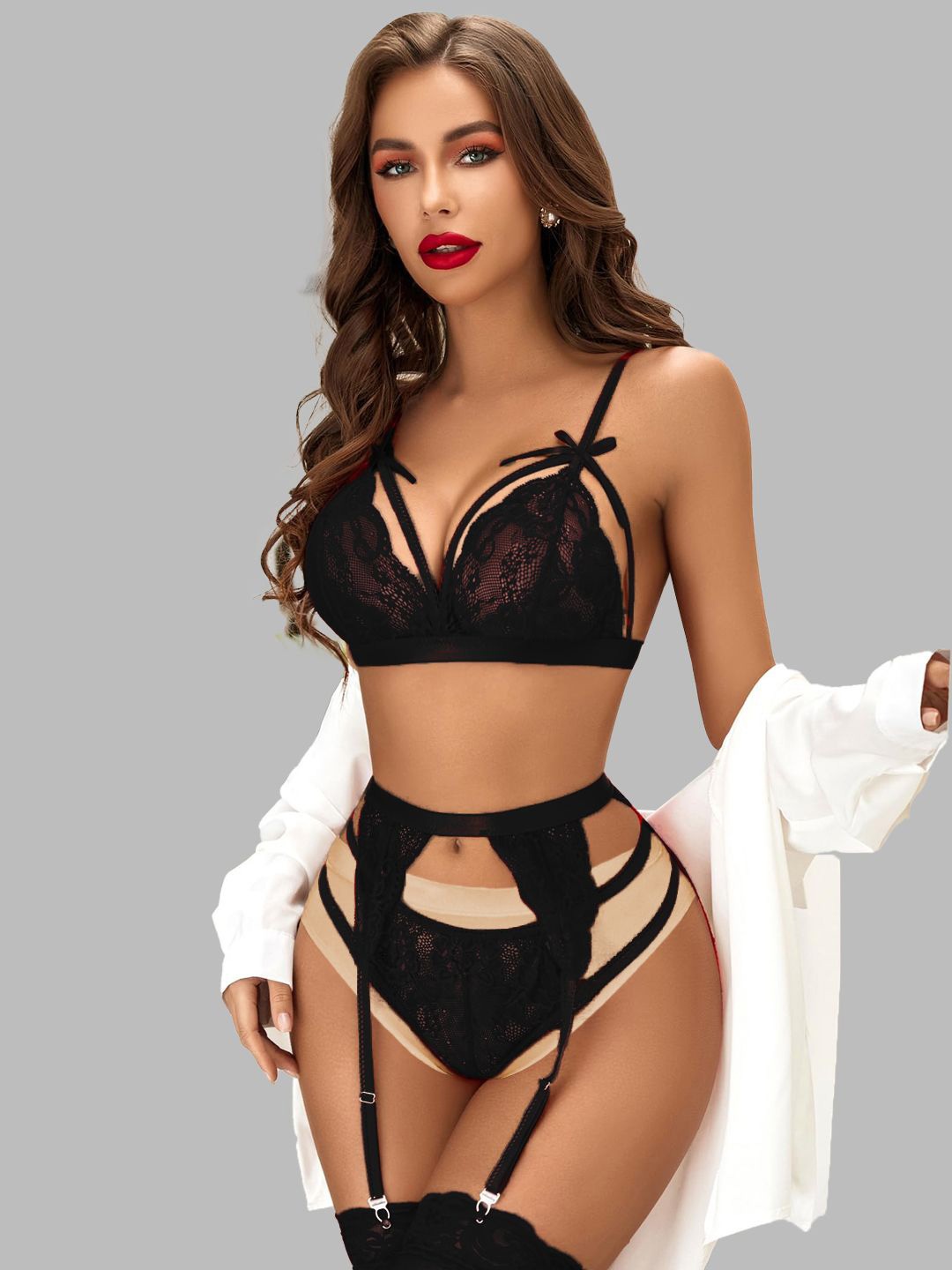 

Krelin Women Self Design Shoulder Straps Net Baby Doll, Black