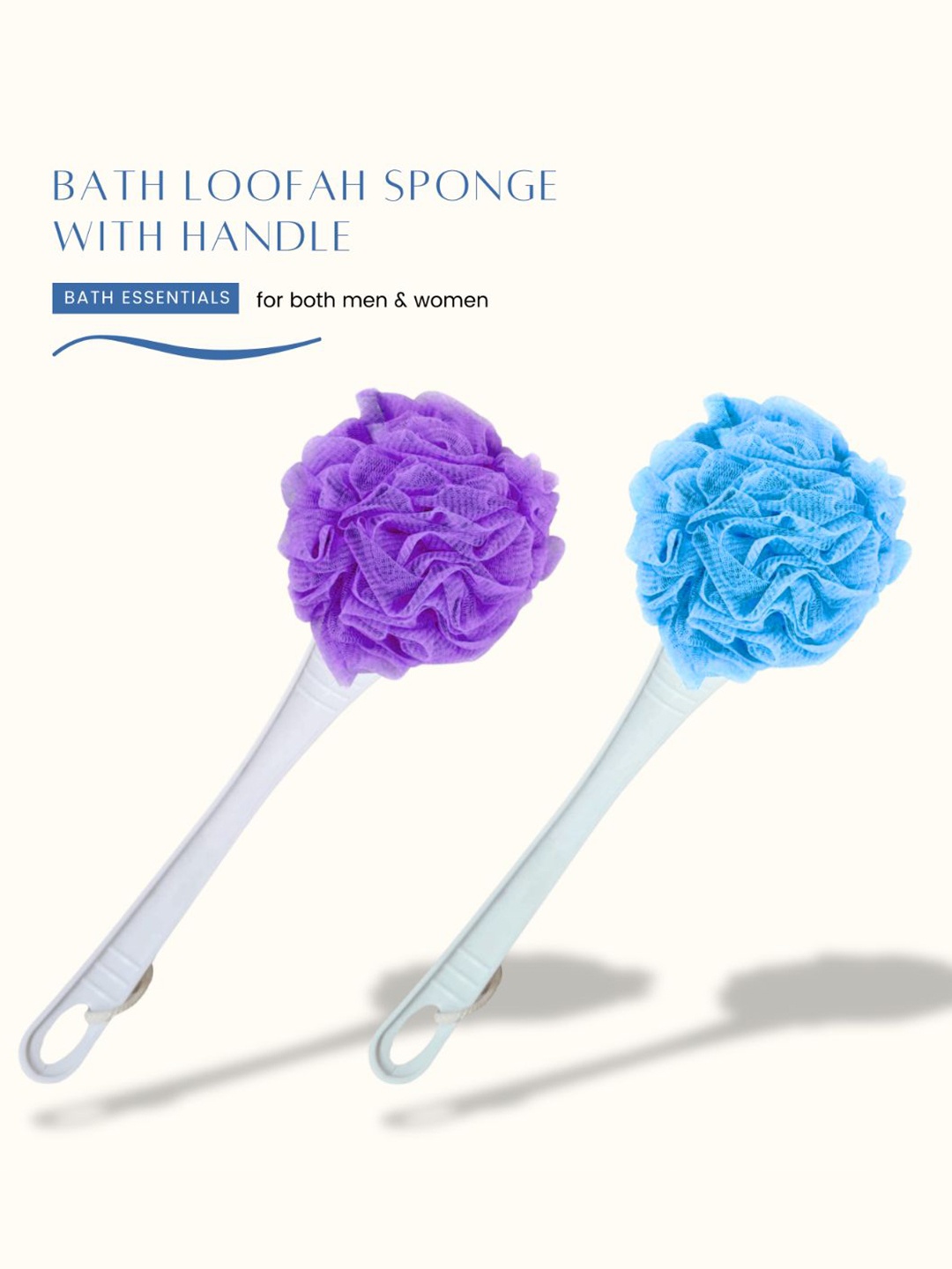 

CareDone Set Of 2 Bath Loofah Sponge Scrubber Exfoliator With Handle, Blue