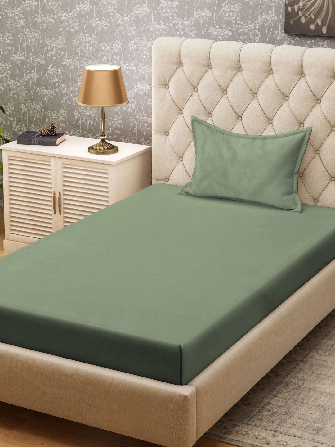 

KLOTTHE Green 300TC Single Bedsheet With Pillow Cover