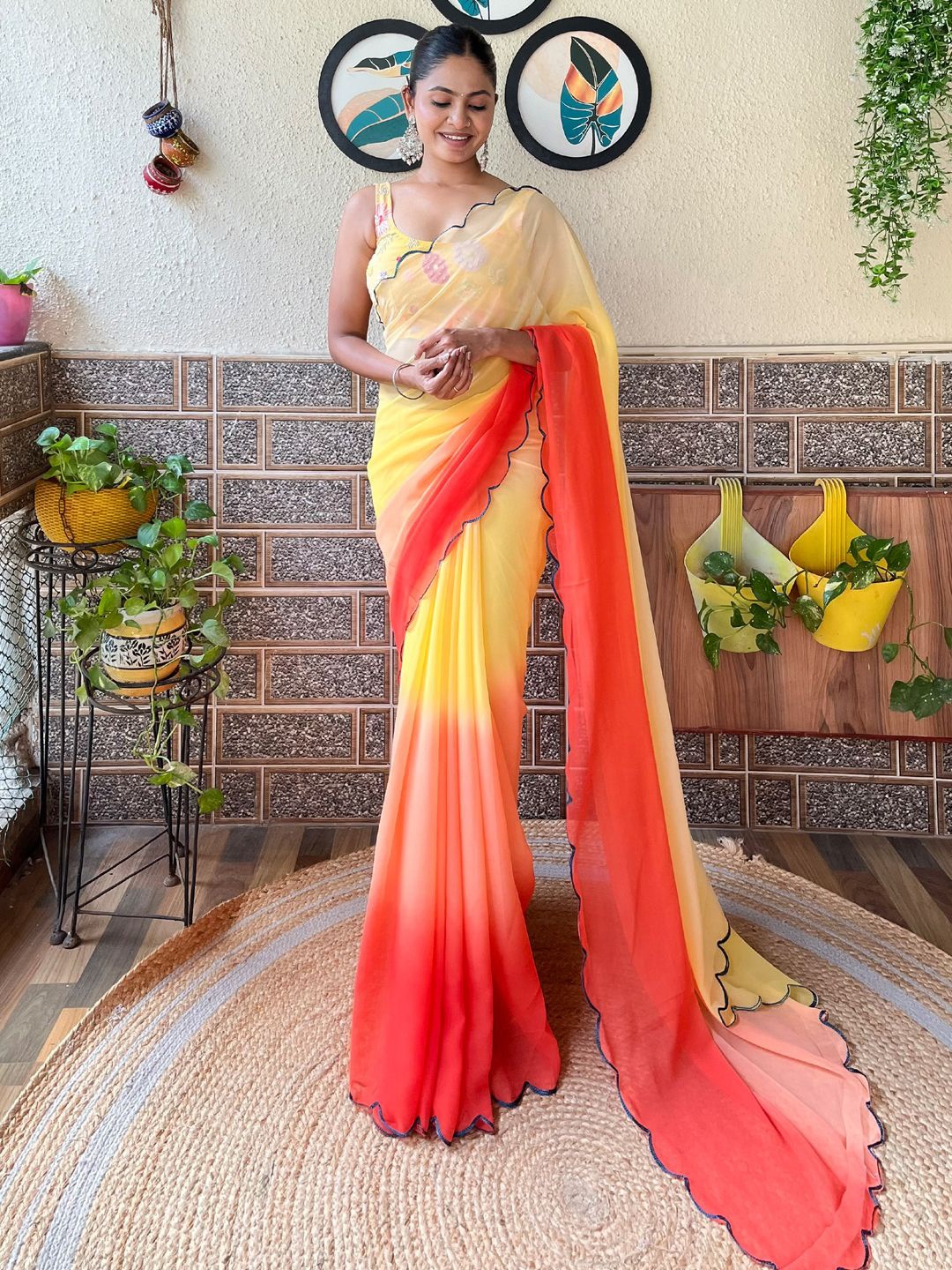 

Mitera Ombre Embroidered Saree, Yellow